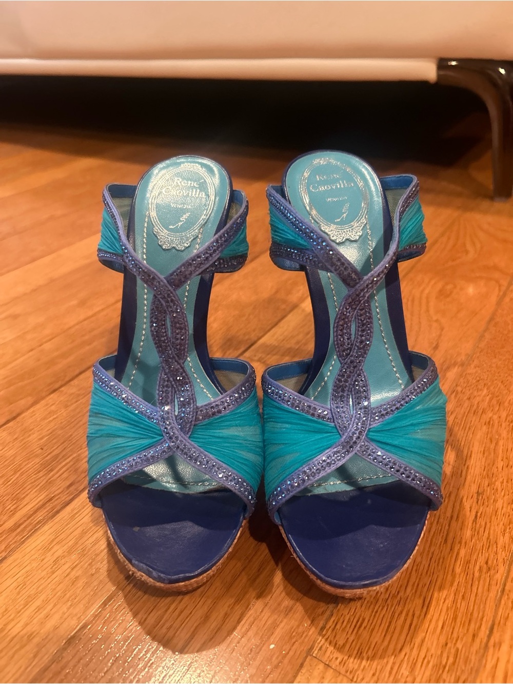 Rene Caovilla Teal & Purple Strappy Heeled Sandals